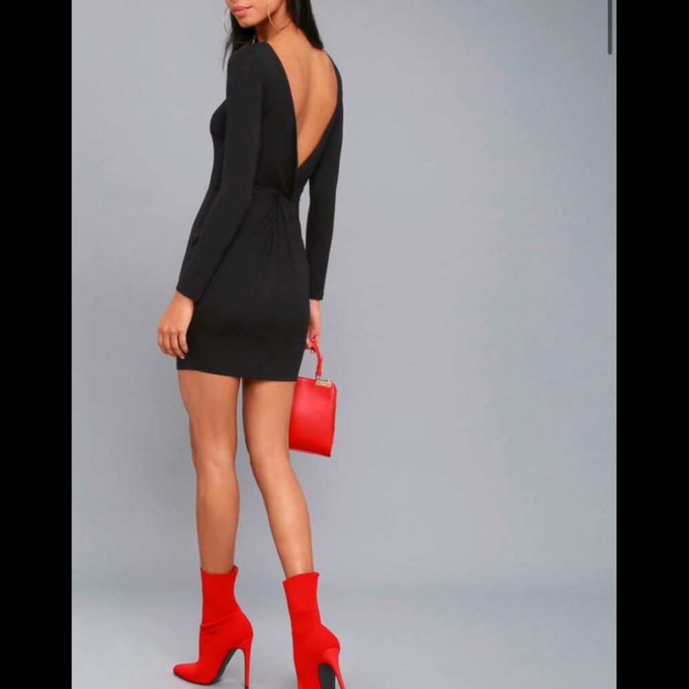 Lulus Twist and Tell Black Blackless Bodycon Dress